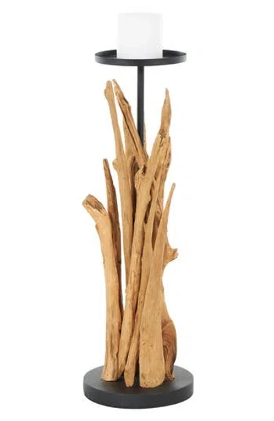 Ginger Birch Studio Teakwood Candleholder In Brown