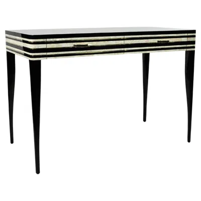 Pre-owned Ginger Brown Art Deco Desk By  With Black & White Marquetry, France