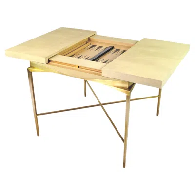 Pre-owned Ginger Brown Art Deco Sliding Backgammon Table By , Shagreen & Brass