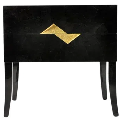 Pre-owned Ginger Brown Bedside Table In Black Marquetry And Brass By