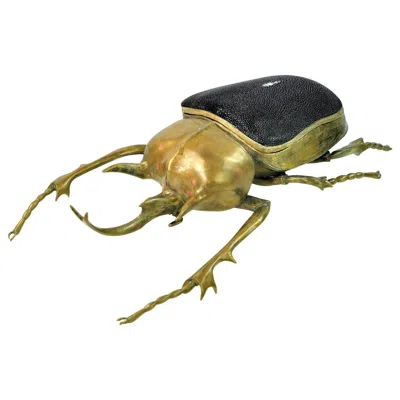 Pre-owned Ginger Brown Brass And Shagreen Box Elphas Scarab By