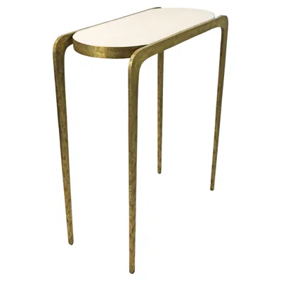 Pre-owned Ginger Brown Console In Hammered Brass With Rock Crystal Top By
