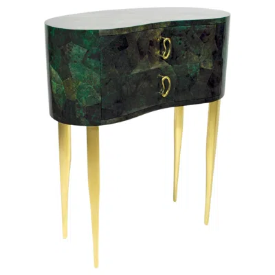 Pre-owned Ginger Brown Console Table With Green Marquetry, Organic Modern Design
