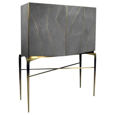 Pre-owned Ginger Brown Drink Cabinet Hydra In Genuine Shagreen And Brass By