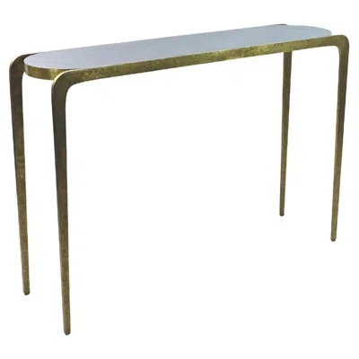 Pre-owned Ginger Brown Hammered Brass Console With Green Marquetry Top By