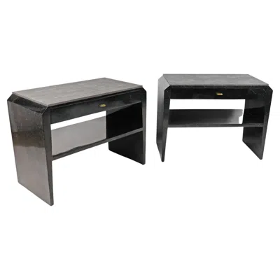 Pre-owned Ginger Brown Handcrafted Art Deco Bedside Tables, Black Stone Marquetry, France