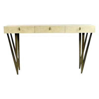 Pre-owned Ginger Brown Natural Shagreen Console Table Reef With Old Brass Patina Legs By