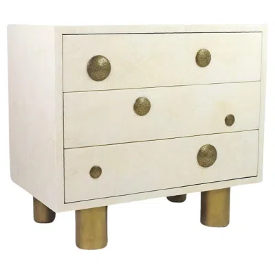 Pre-owned Ginger Brown Nightstand Table In White Rock Crystal With Bronze Decor By