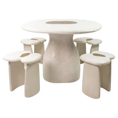 Pre-owned Ginger Brown Organic Dining Table With Four Stools In White Rock Crystal By