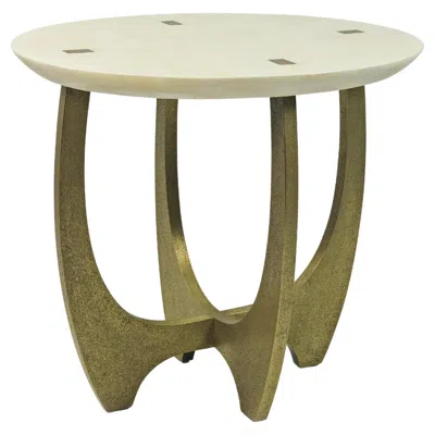 Pre-owned Ginger Brown Oval Gueridon In Textured Brass And White Rock Crystal By
