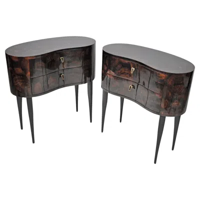 Pre-owned Ginger Brown Pair Of Bedside Tables In Brown Marquetry By