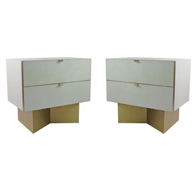 Pre-owned Ginger Brown Pair Of Bedside Tables In White Rock Crystal Marquetry And Brass