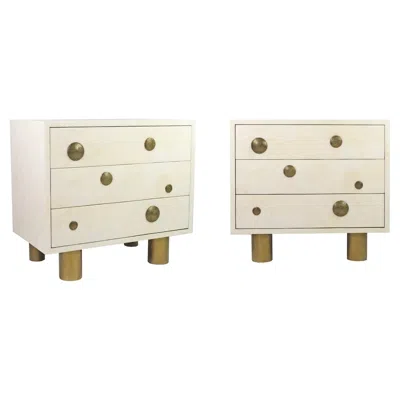 Pre-owned Ginger Brown Pair Of Night Stands In White Rock Crystal With Bronze Decor By