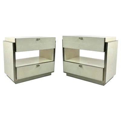 Pre-owned Ginger Brown Pair Of Night Stands In White Rock Crystal With Steel Trims By