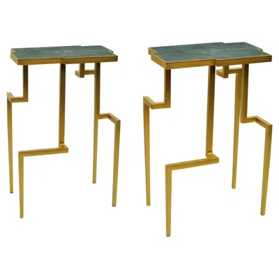 Pre-owned Ginger Brown Pair Of Side Tables Pixel In Shagreen And Brass By