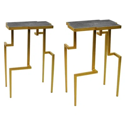 Pre-owned Ginger Brown Pair Of Side Tables Pixel In Shagreen And Brass By