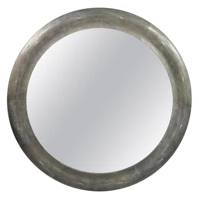 Pre-owned Ginger Brown Round Shagreen Mirror By , Art Deco, Hand-crafted, 120 Cm In Gray