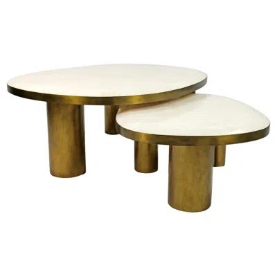 Pre-owned Ginger Brown Set Of 2 Organic Coffee Tables In Rock Crystal And Brass By