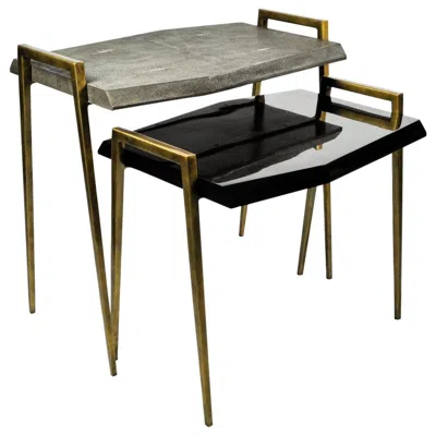 Pre-owned Ginger Brown Set Of 2 Tables Meteor In Genuine Shagreen And Shell Marquetry By