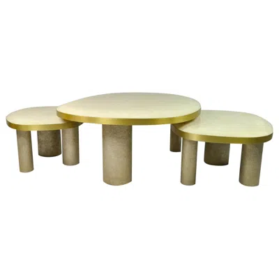 Pre-owned Ginger Brown Set Of 3 Coffee Tables In Rock Crystal And Brass By