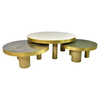 Pre-owned Ginger Brown Set Of 3 Round Coffee Tables In Rock Crystal, Shagreen And Stone By