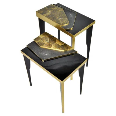 Pre-owned Ginger Brown Set Of Nesting Tables In Black Marquetry By
