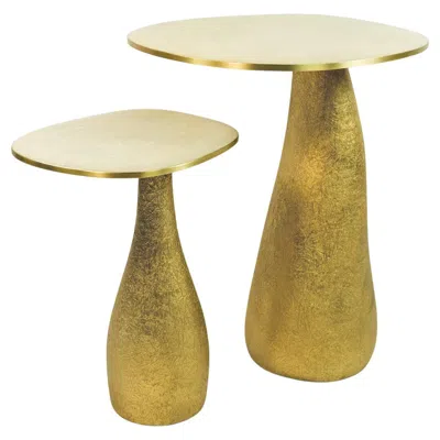 Pre-owned Ginger Brown Set Of Two Shagreen Side Tables With A Gilded Base In Brown