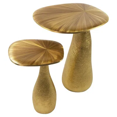Pre-owned Ginger Brown Set Of Two Side Tables In Straw Marquetry With A Gilded Base By