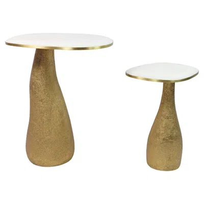 Pre-owned Ginger Brown Set Of Two Side Tables In White Rock Crystal With A Gilded Base