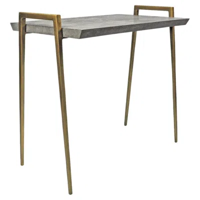 Pre-owned Ginger Brown Side Table In Dark Grey Shagreen And Bronzed Metal Legs By  In Gray