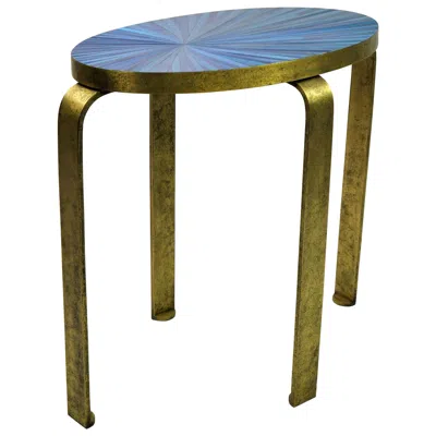 Pre-owned Ginger Brown Side Table In Straw Marquetry And Textured Brass By