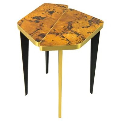 Pre-owned Ginger Brown Side Table In Yellow Marquetry And Brass By