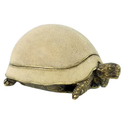 Pre-owned Ginger Brown Turtle Brass Box With Shagreen Lid By