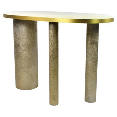 Pre-owned Ginger Brown White Rock Crystal And Brass Console By