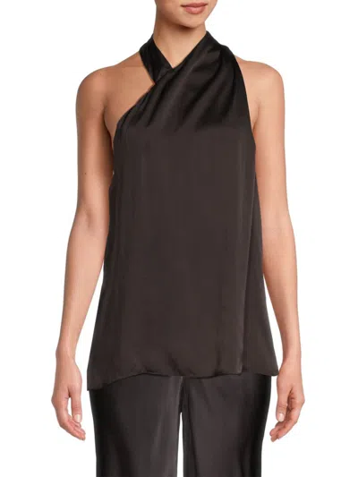 Ginger & Smart Women's Nonchalance Asymmetric Silk Top In Black Coffee