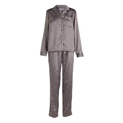 Gingerlilly Sleepwear Women's Grey Ivory Steel Satin Geo Pyjama In Gray