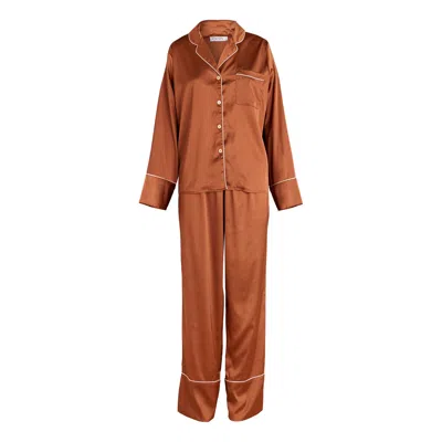 Gingerlilly Sleepwear Women's Titiana Brown Satin Pyjama Set