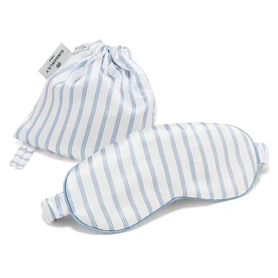 Gingerlily Silk Ticking Eye Mask With Pouch In White
