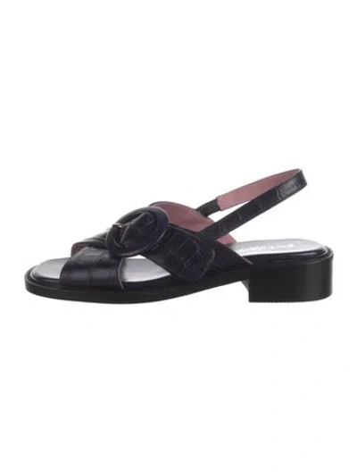 Pre-owned Gini & Albert Embossed Leather Animal Print Sandals In Black