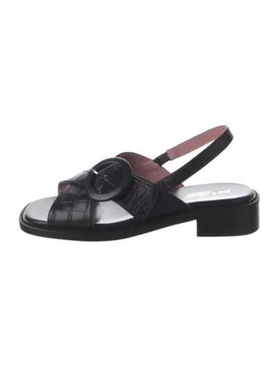 Pre-owned Gini & Albert Embossed Leather Patterned Sandals W/ Tags In Black