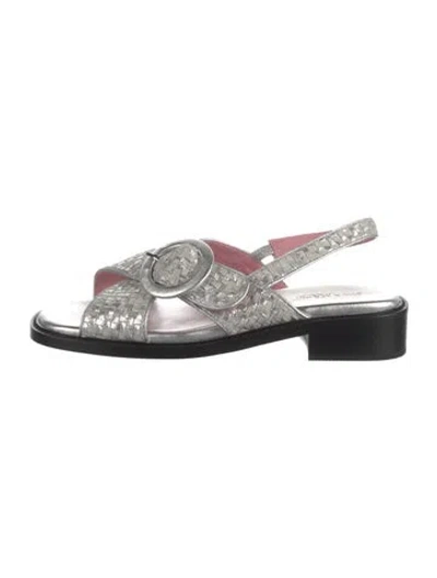 Pre-owned Gini & Albert Leather Patterned Sandals In Silver