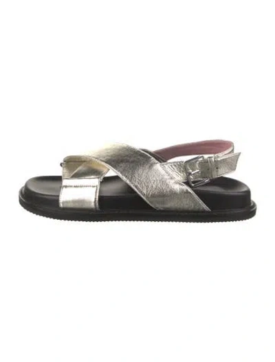 Pre-owned Gini & Albert Leather Sandals In Black/white