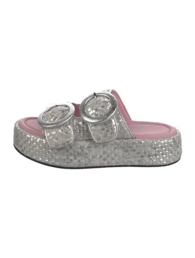 Pre-owned Gini & Albert Patterned Slides In Silver