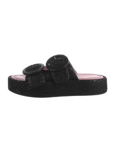 Pre-owned Gini & Albert Raffia Braided Accents Slides In Black