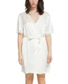 Ginia Silk Short Wrap Gown With Lace Trim Robe
