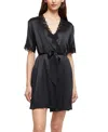 Ginia Silk Short Wrap Gown With Lace Trim Robe