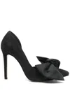 Ginissima Samantha Black Suede And Oversized Black Satin Bow Open Sided Stiletto In Black