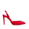 Ginissima Alice Red Suede And Crystal Buckle Slingback Pumps In Red