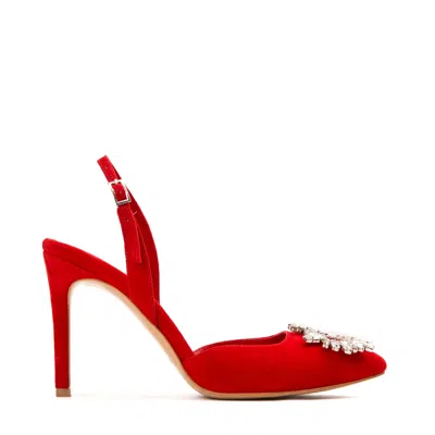 Ginissima Women's Alice Red Shoes With Crystal Brooch
