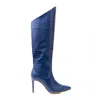 Ginissima Women's Clara Blue Jeans Embossed Leather Boots, Under Knee In Blue